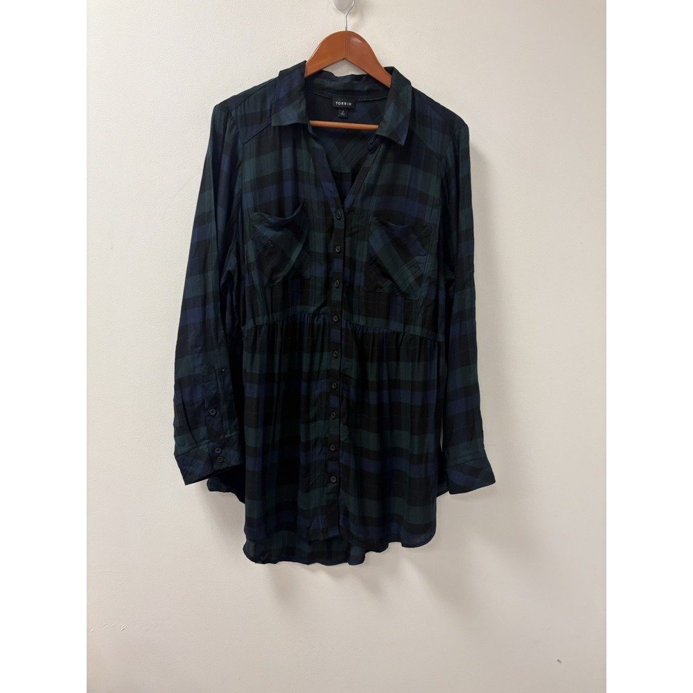 Torrid Womens Black Watch Plaid Tunic Top Size 2